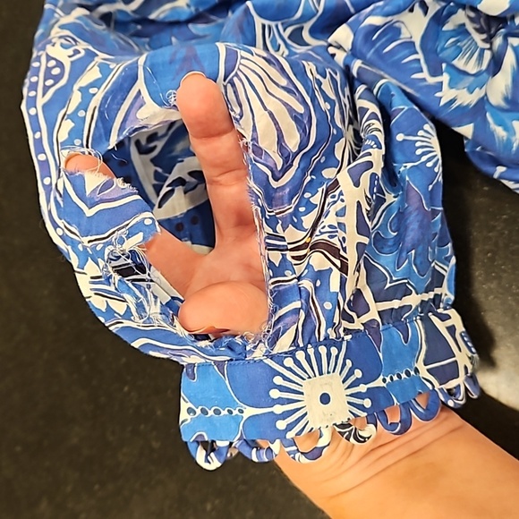 💕FARM RIO💕 Blue Tile Dream Short Sleeve Blouse ~ Floral Large L NWT *DAMAGED* - Picture 16 of 16